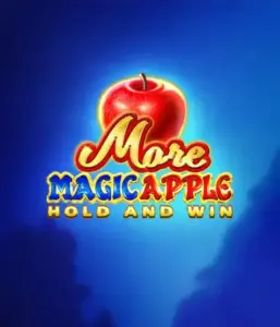 На изображении игрового автомата More Magic Apple от 3 Oaks Gaming, демонстрирующего сказочную атмосферу с яркими символами, включая замки, магические яблоки и любимых сказочных героев. На переднем плане виден логотип игры More Magic Apple, окруженный яркими и запоминающимися изображениями, формирующими атмосферу сказочного приключения.