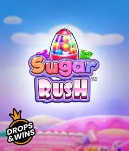 Изображение игрового автомата Sugar Rush от Pragmatic Play, показывающее волшебный мир конфет и сладостей. На переднем плане видны иконки в виде различных сладостей, окруженные сладкой атмосферой. В центре расположен название слота Sugar Rush, подчеркивающий сахарную тематику игры.