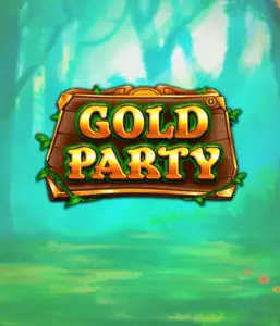 Скриншот слота Gold Party от Pragmatic Play, демонстрирующий яркий и веселый мир ирландской тематики с золотыми монетами, веселыми лепреконами и радугой. На переднем плане виден игровой интерфейс с 5 барабанами и 3 рядами, окруженный зелеными полями и золотыми горшками, формирующими атмосферу праздника и волшебства.